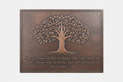 Tree of Life Bible Verse Proverbs 3:18 brown patina panel