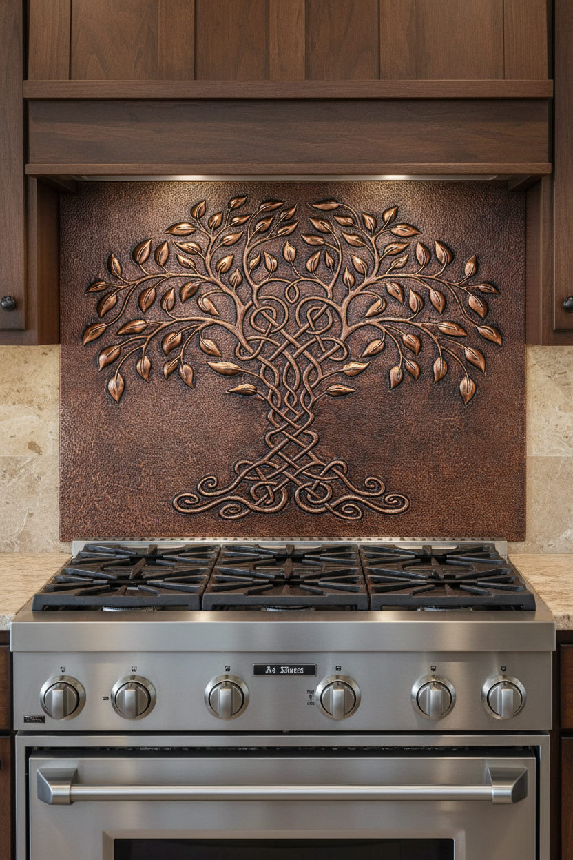Tree of Life Copper Backsplash 52x38 - close-up front view oversized