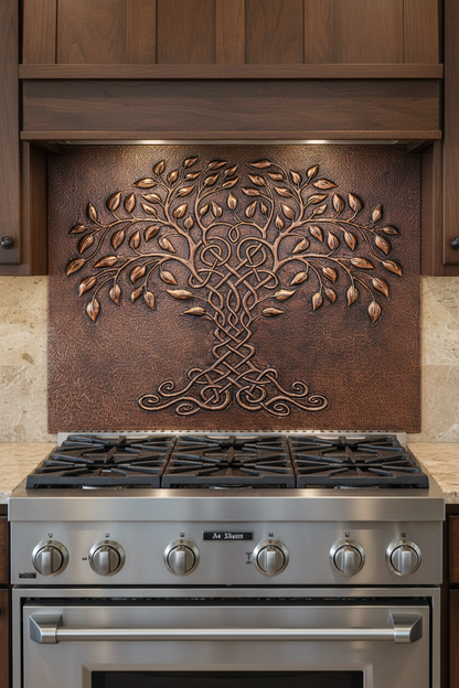 Tree of Life Copper Backsplash 52x38 - close-up front view oversized
