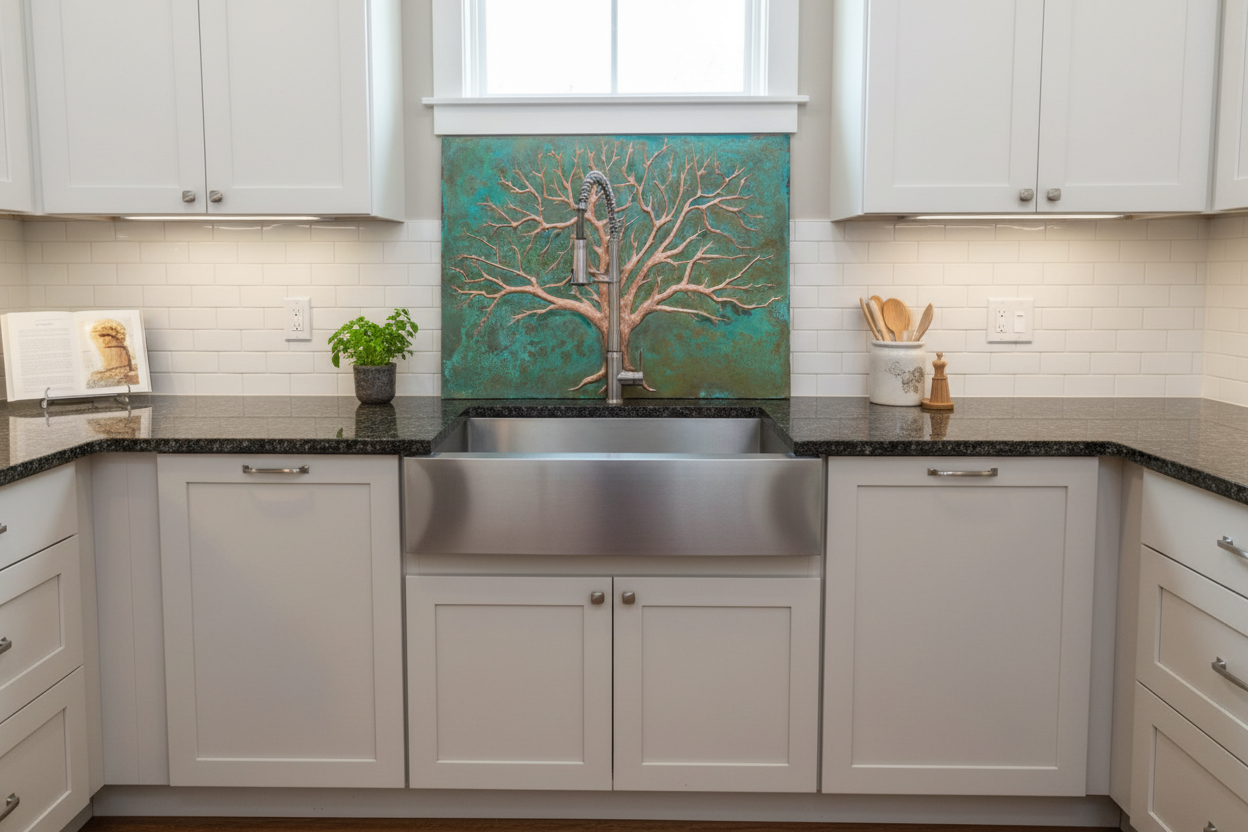 Tree of Life Copper Backsplash Sink Panel