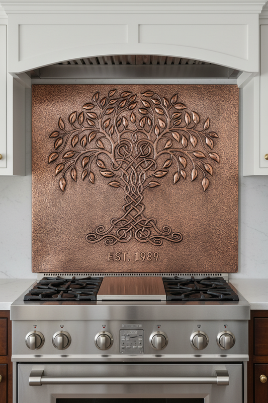 Tree of Life Copper Backsplash Tile 52x38 - close-up front view
