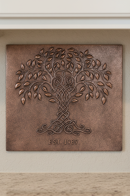 Tree of Life Copper Backsplash Tile - close-up front view
