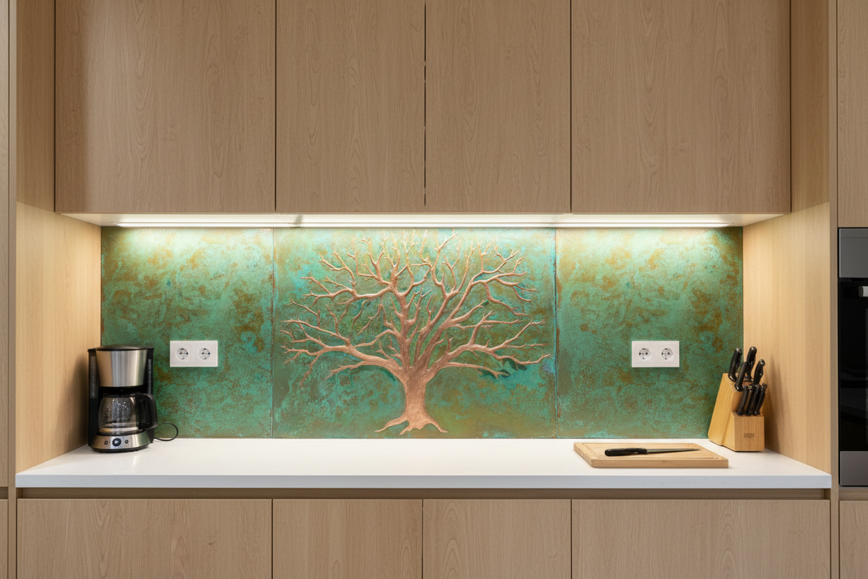 Tree of Life Copper Backsplash with Outlets