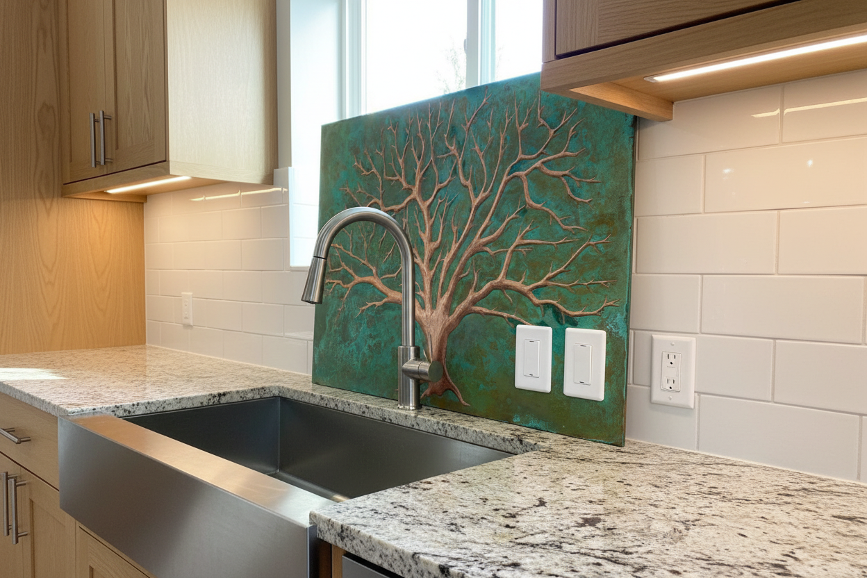 Tree of Life Copper Backsplash with Switches
