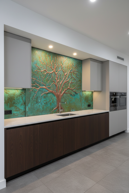 Tree of Life Copper Full-Wall Slab Backsplash