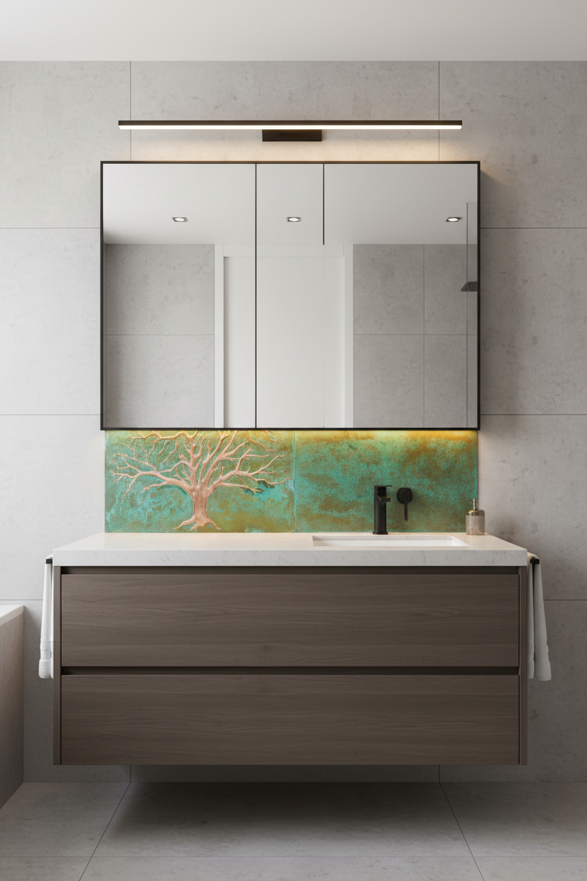 Tree of Life Copper Modern Bathroom Vanity Backsplash