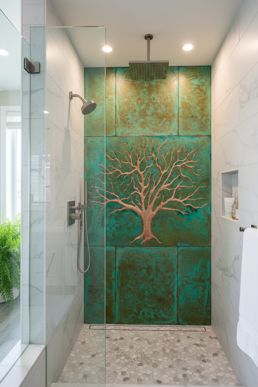 Tree of Life Copper Shower Accent Panels