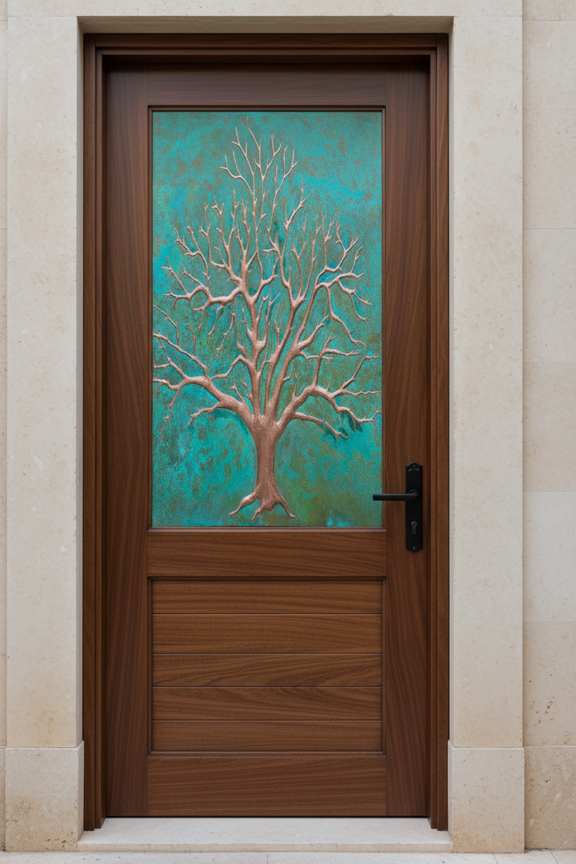 Tree of Life Elongated Panel on Wooden Door