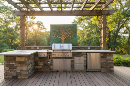 Tree of Life Outdoor Kitchen BBQ Backsplash