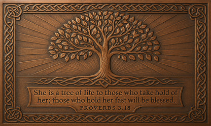 Tree of Life Bible Verse Copper Kitchen Backsplash — Proverbs 3:18