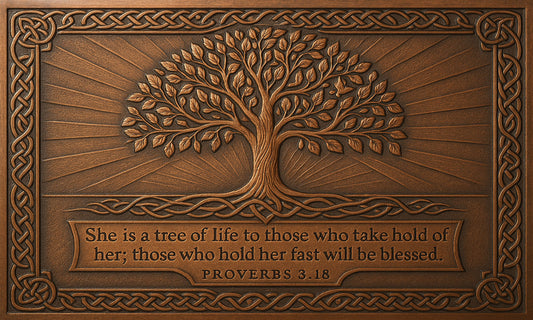 Tree of Life Bible Verse Copper Kitchen Backsplash — Proverbs 3:18