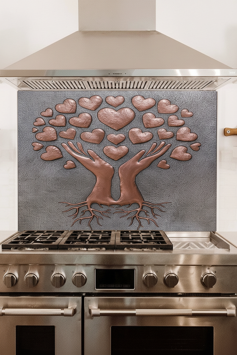 Unique Backsplash Hearts in Praying Hands - close-up front view