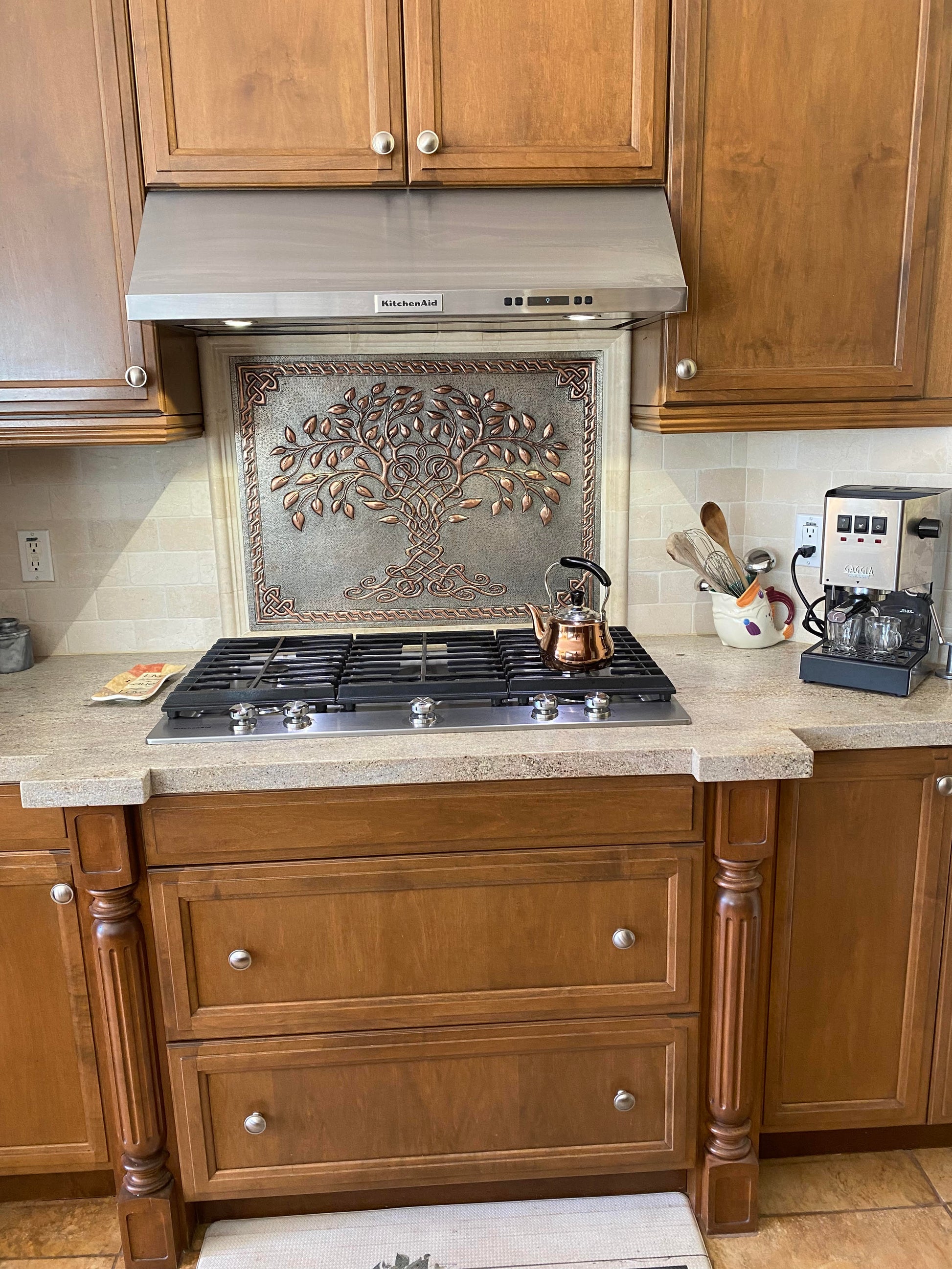 Gray & Copper Tree of Life Backsplash | Two-Tone Handmade Copper Kitchen Wall Art - Natuross