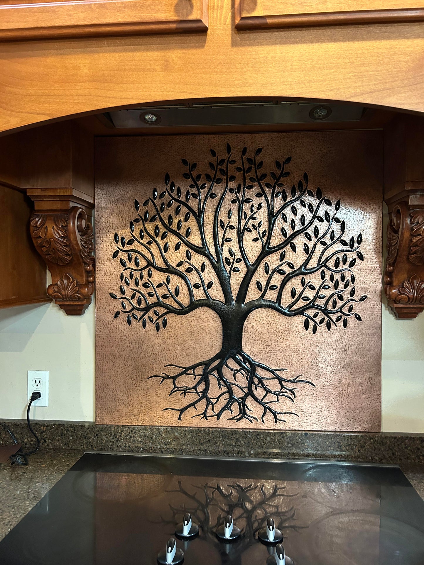 Copper & Black Tree With Roots Backsplash | Handmade Bold Copper Kitchen Backsplash Panel - Natuross