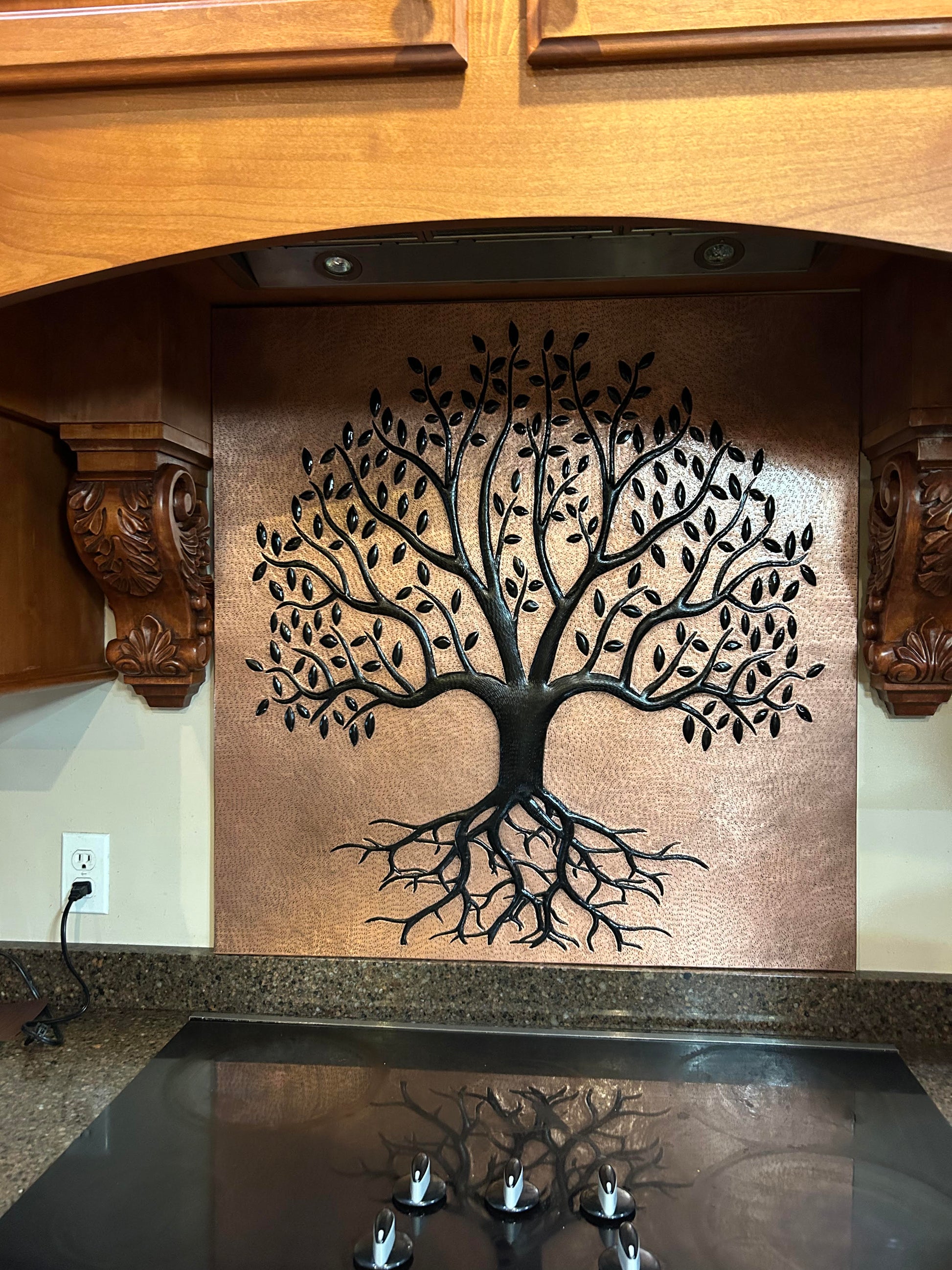 Copper & Black Tree With Roots Backsplash | Handmade Bold Copper Kitchen Backsplash Panel - Natuross
