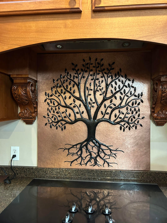 Copper & Black Tree With Roots Backsplash | Handmade Bold Copper Kitchen Backsplash Panel - Natuross