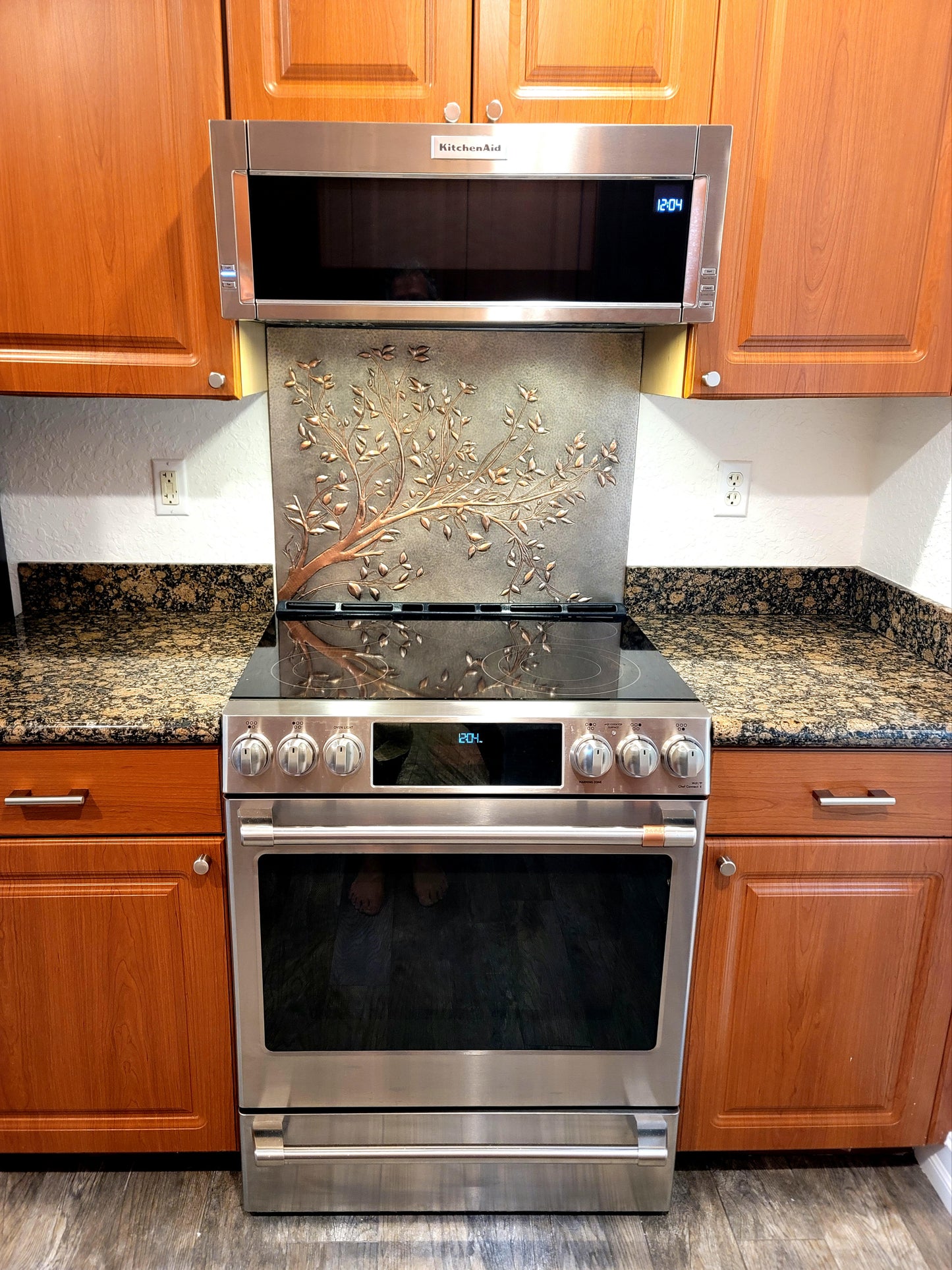 Gray Copper Tree Branches Backsplash | Handmade Copper Kitchen Backsplash Tile