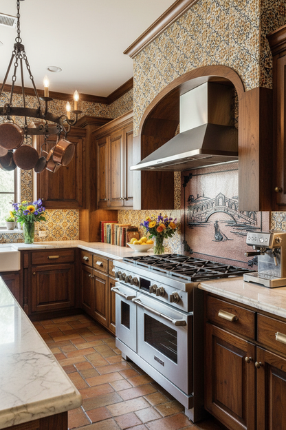 Venetian Gondola Copper Backsplash - elegant Italian kitchen