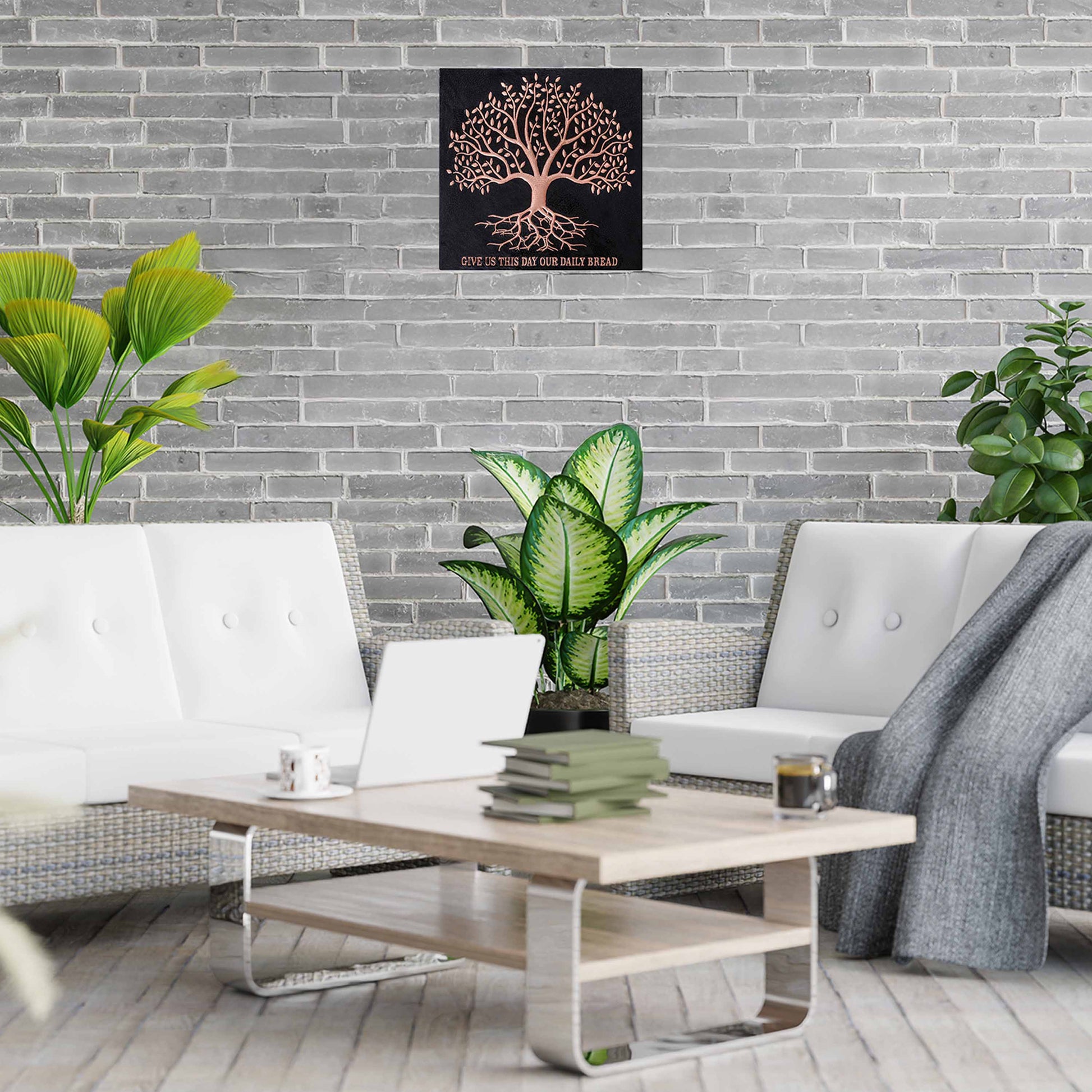 Copper Tree with Roots Handmade Art Tile 24"x 24" Black - Natuross