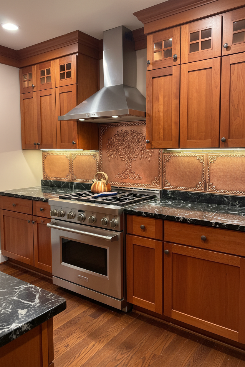 Wide Kitchen — Horizontal Brown Copper Panels