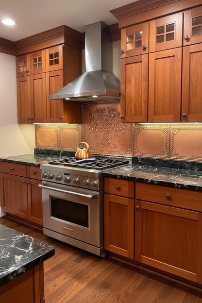Wide Kitchen — Horizontal Brown Copper Panels