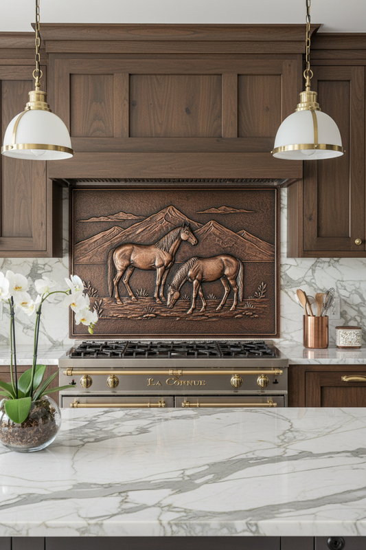 Wild Horses in Mountains Copper Wall Art - premium closer front view