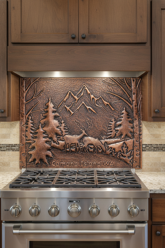 Wilderness Whisper Mountain Deer Backsplash - close-up front view