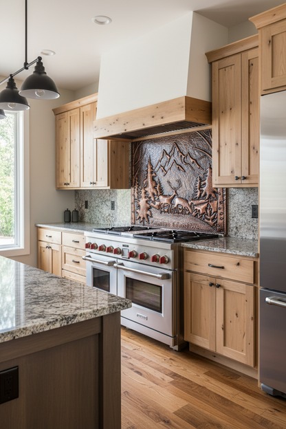 Wilderness Whisper Mountain Deer Backsplash - modern rustic kitchen