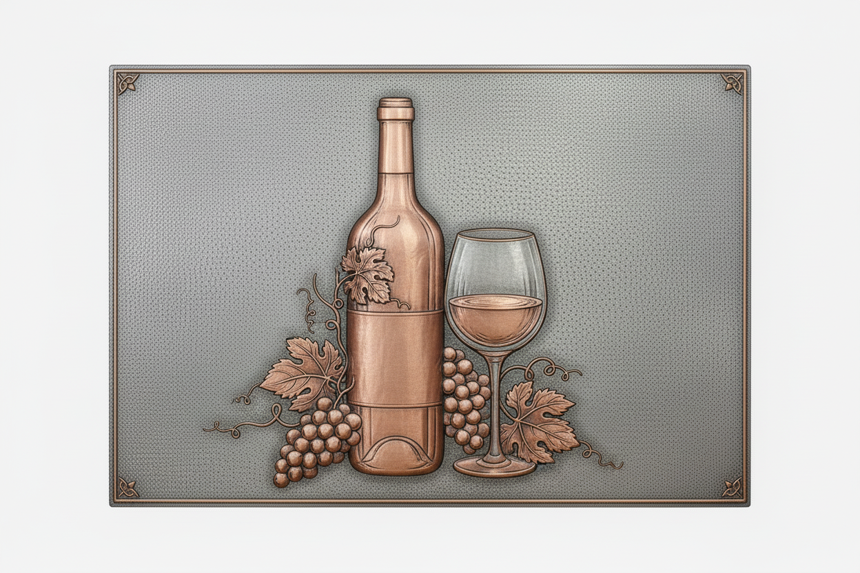 Wine Bottle & Glass Copper Relief Panel