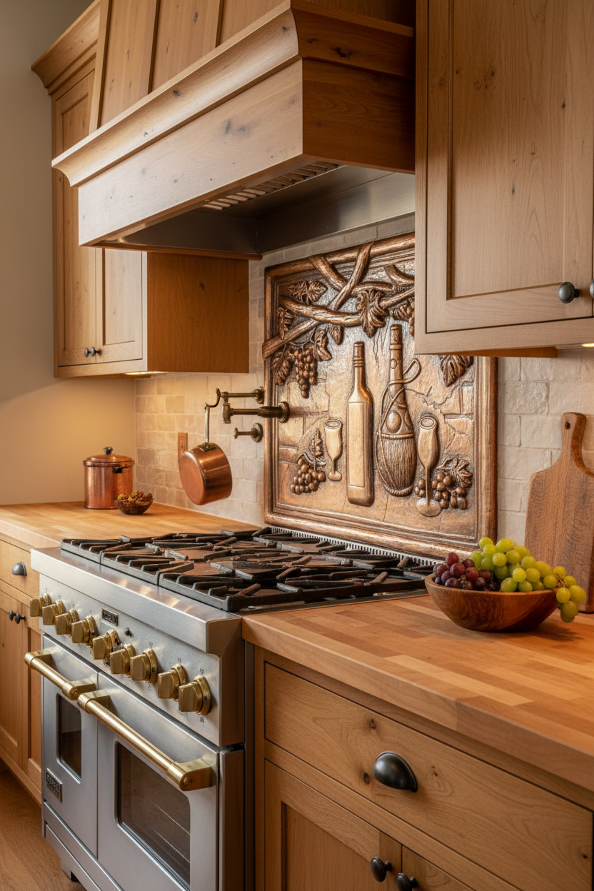 Wine & Grapevine Natural Copper Kitchen Backsplash in Authentic Wine Country Style