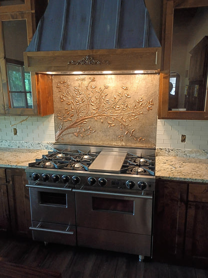 Gray Copper Tree Branches Backsplash | Handmade Copper Kitchen Backsplash Tile